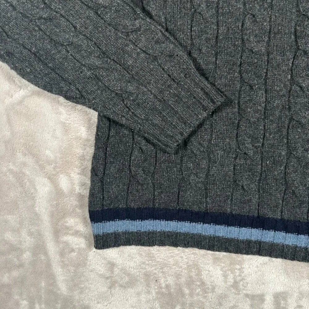 VTG Brooks Brothers 346 V-Neck Sweater Men XL Gray Lambswool Cashmere Cable Knit